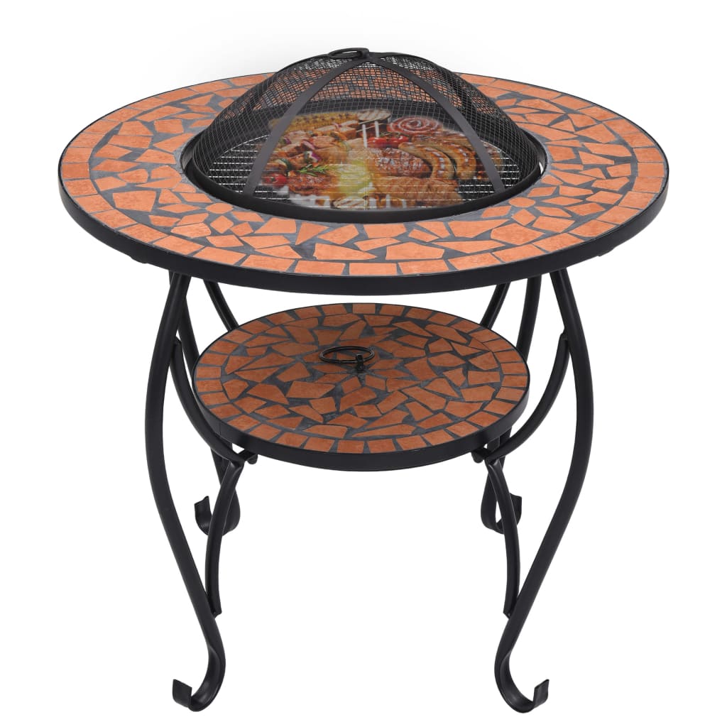 vidaXL Mozaikowe palenisko ze stolikiem, terakota, 68 cm, ceramika