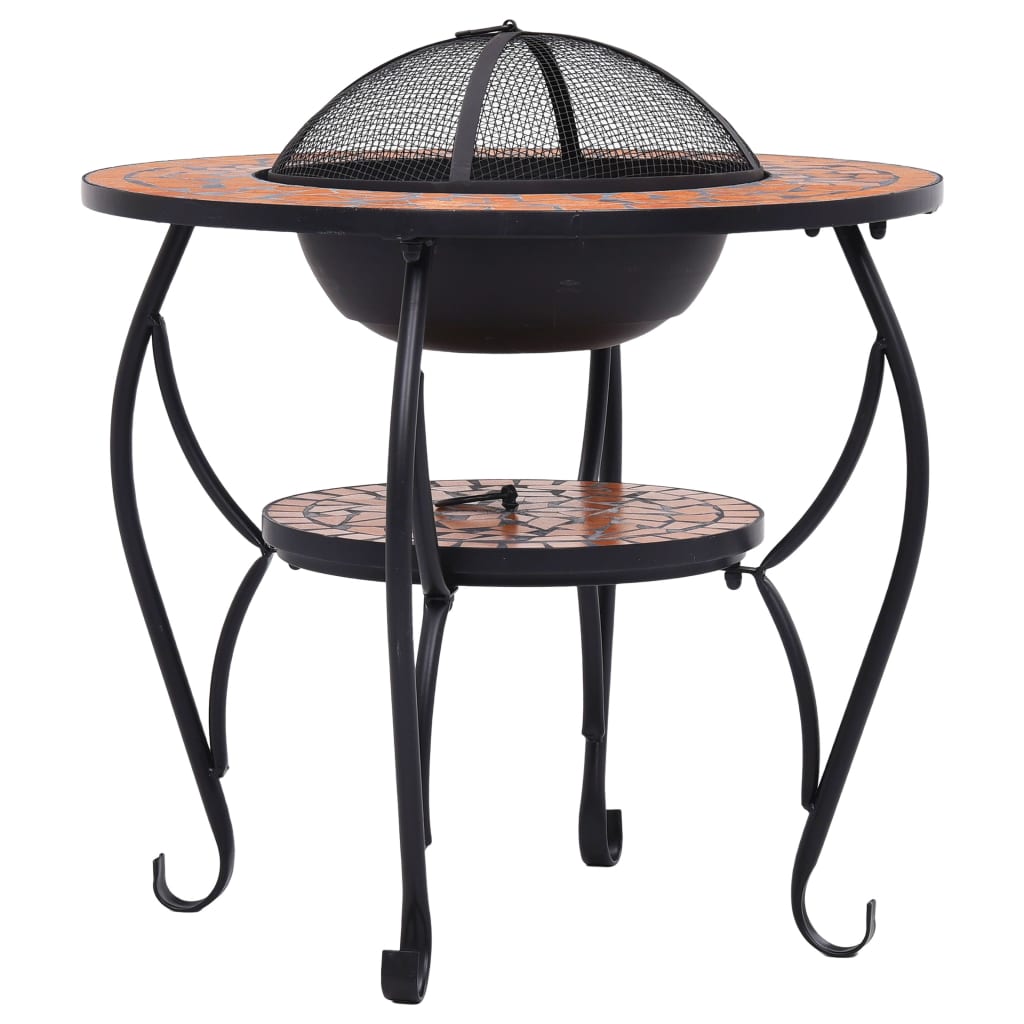 vidaXL Mozaikowe palenisko ze stolikiem, terakota, 68 cm, ceramika
