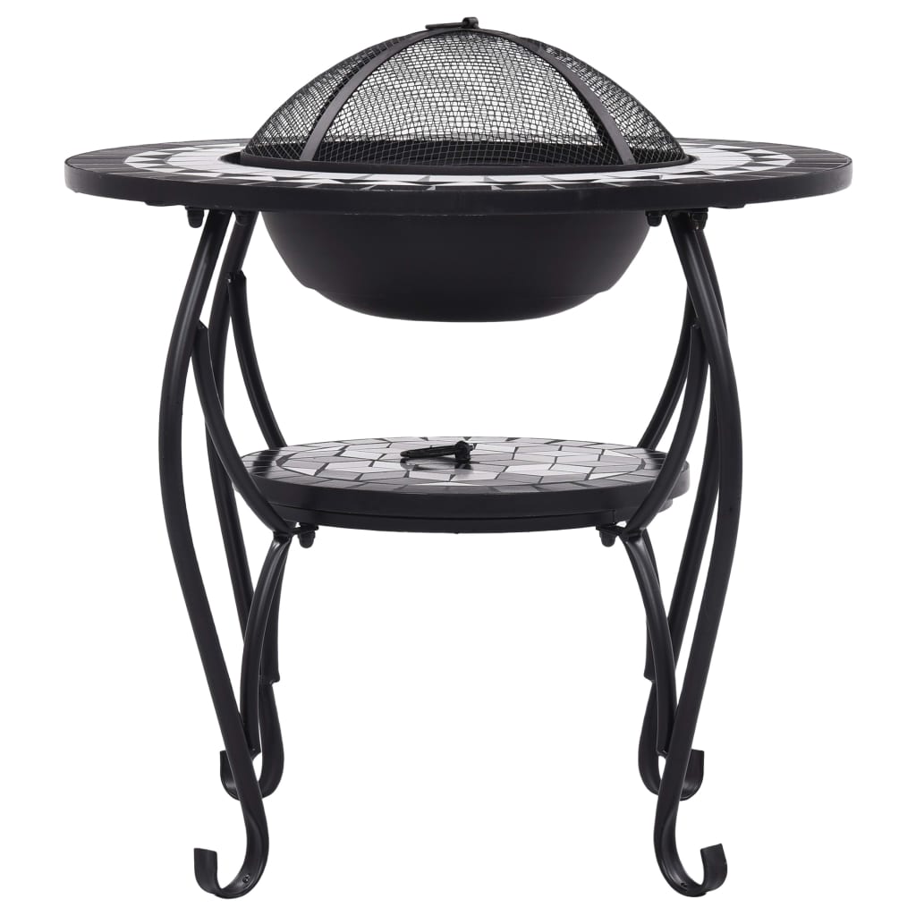 vidaXL Mozaikowe palenisko ze stolikiem, czarno-białe, 68 cm, ceramika