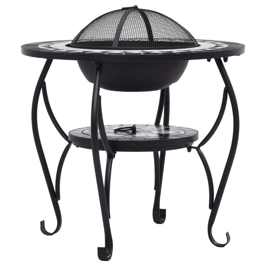 vidaXL Mozaikowe palenisko ze stolikiem, czarno-białe, 68 cm, ceramika