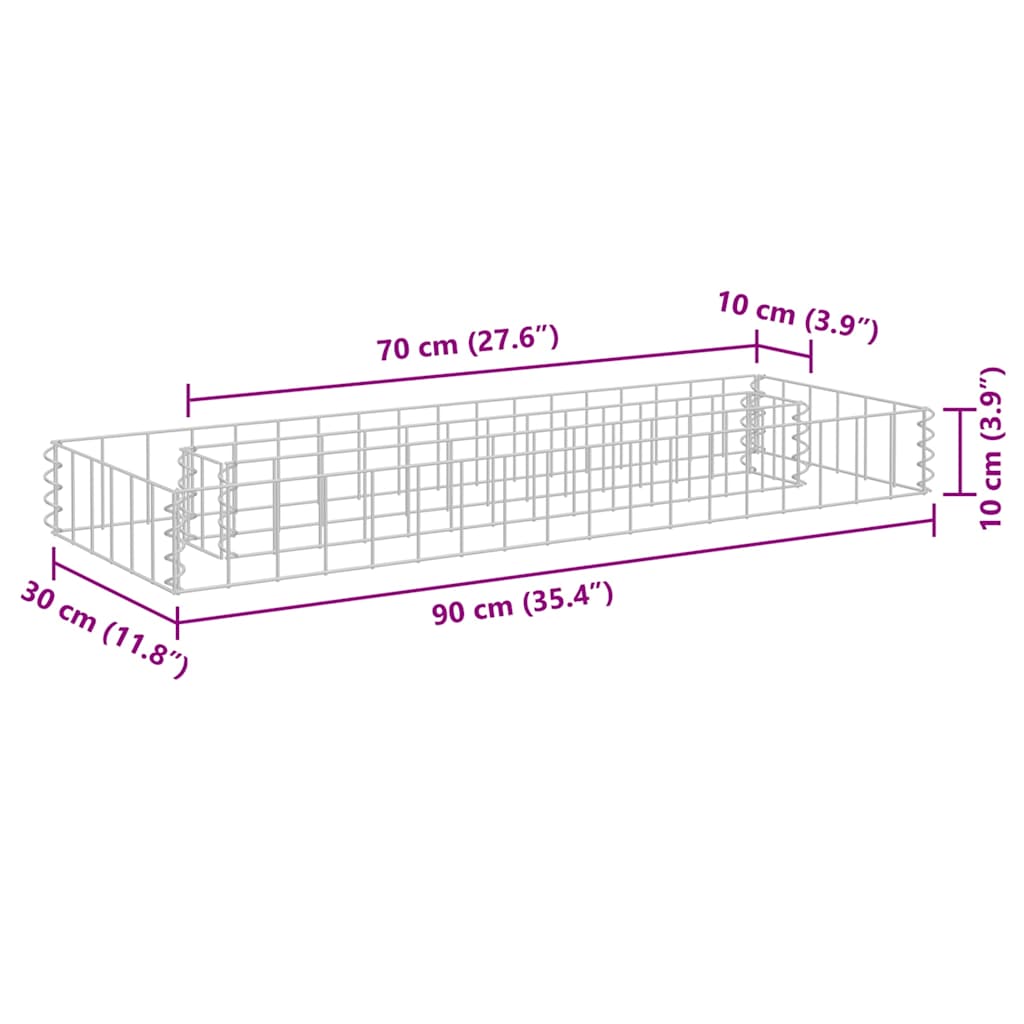 vidaXL Podwyższona donica gabionowa, galwanizowana stal, 90x30x10 cm