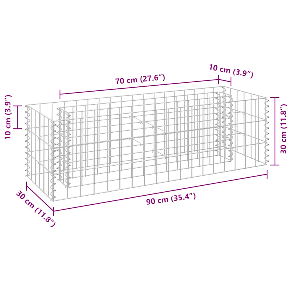 vidaXL Podwyższona donica gabionowa, galwanizowana stal, 90x30x30 cm