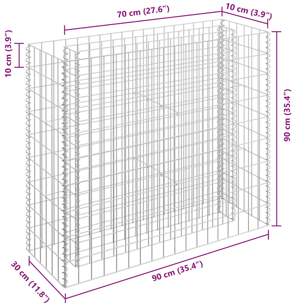 vidaXL Podwyższona donica gabionowa, galwanizowana stal, 90x30x90 cm