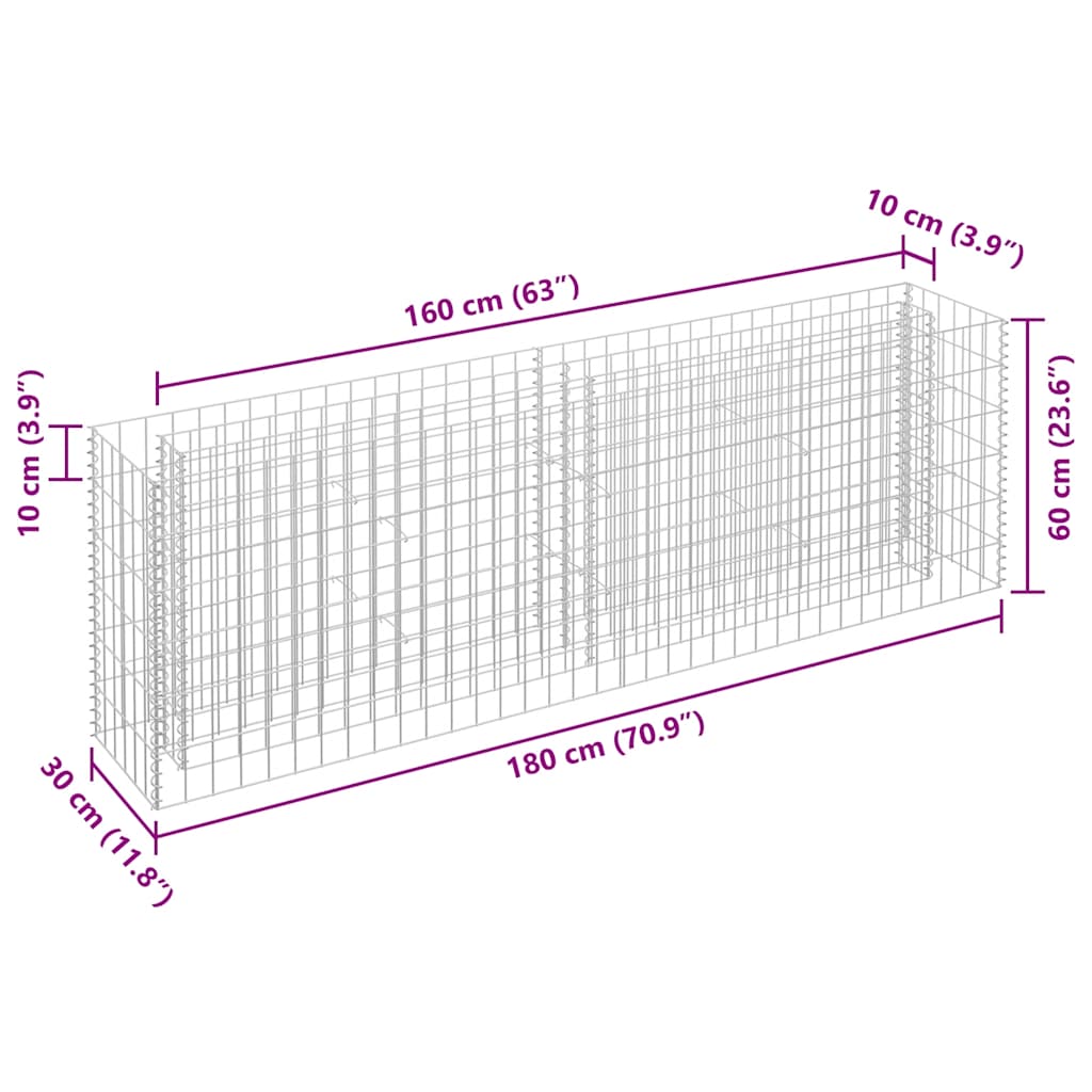 vidaXL Podwyższona donica gabionowa, galwanizowana stal, 180x30x60 cm