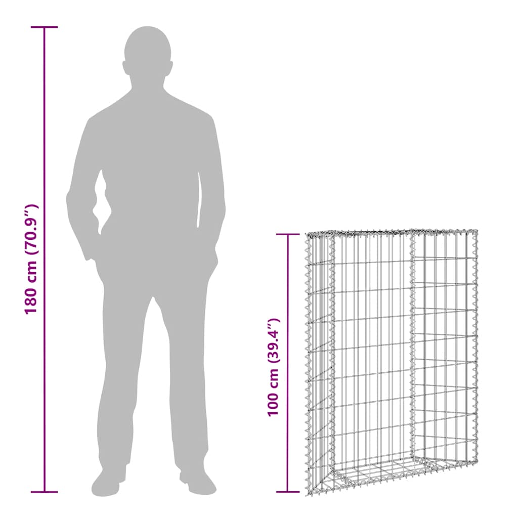 vidaXL Podniesiona rabata gabionowa, trapezowa, stal, 80x20x100 cm
