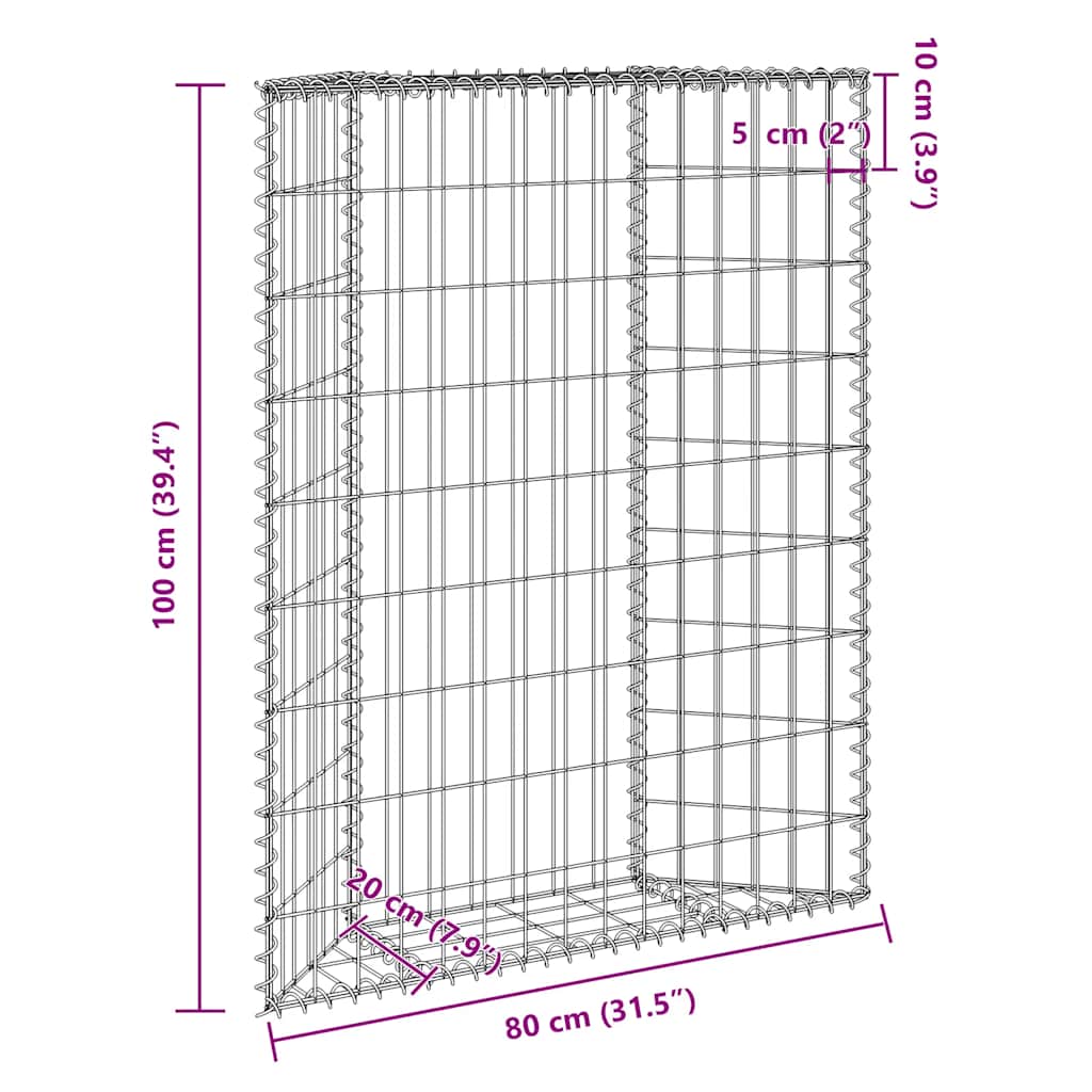 vidaXL Podniesiona rabata gabionowa, trapezowa, stal, 80x20x100 cm
