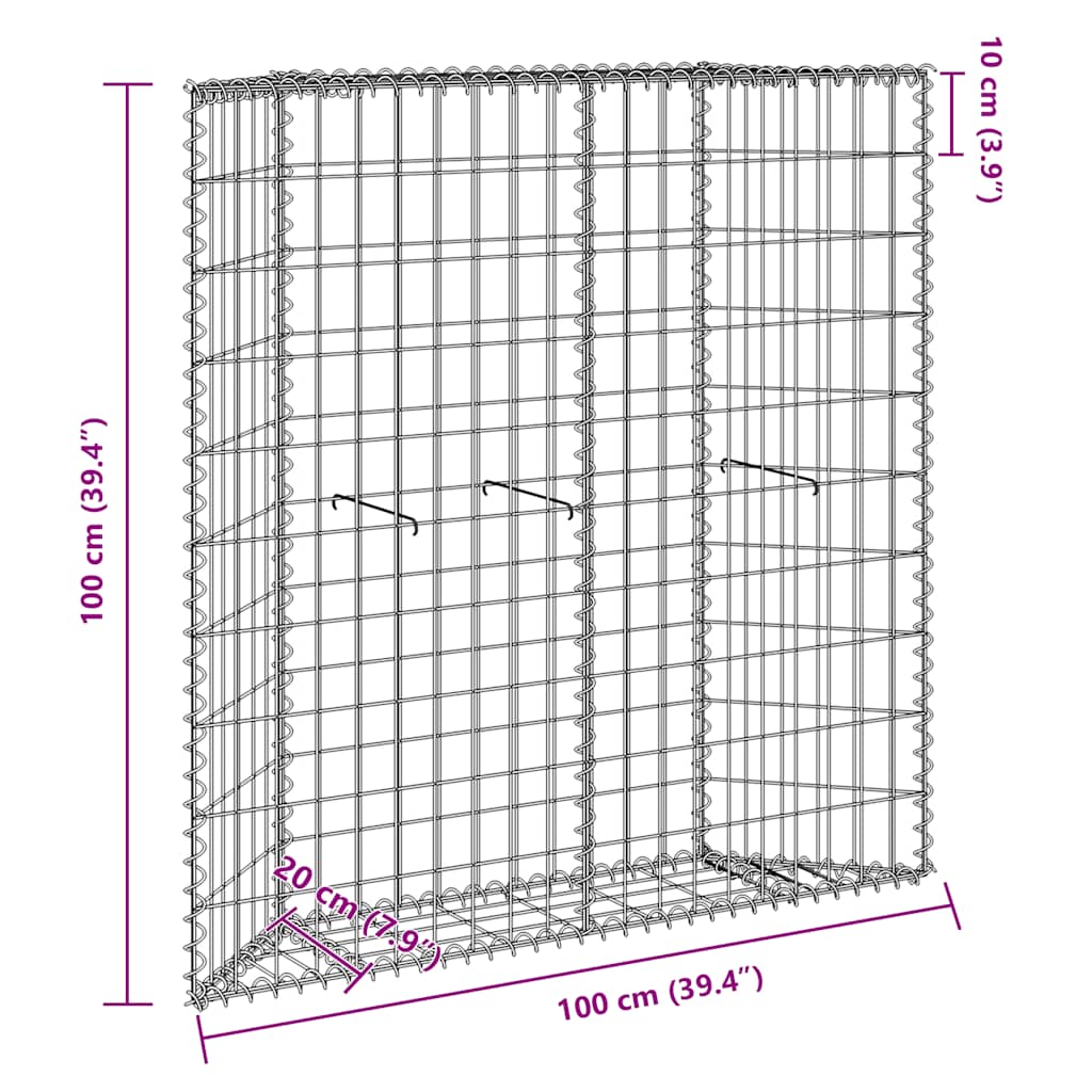 vidaXL Podniesiona rabata gabionowa, trapezowa, stal, 100x20x100 cm
