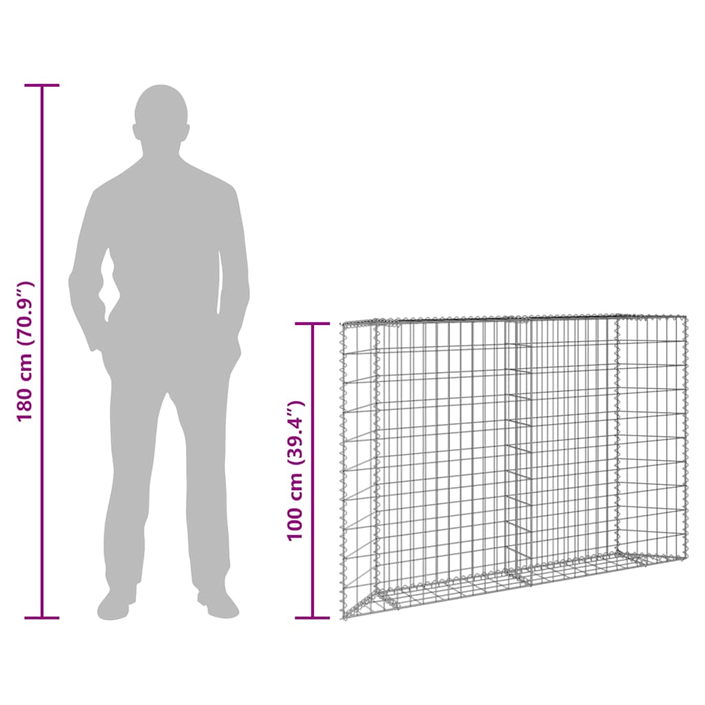vidaXL Podniesiona rabata gabionowa, trapezowa, stal, 150x20x100 cm