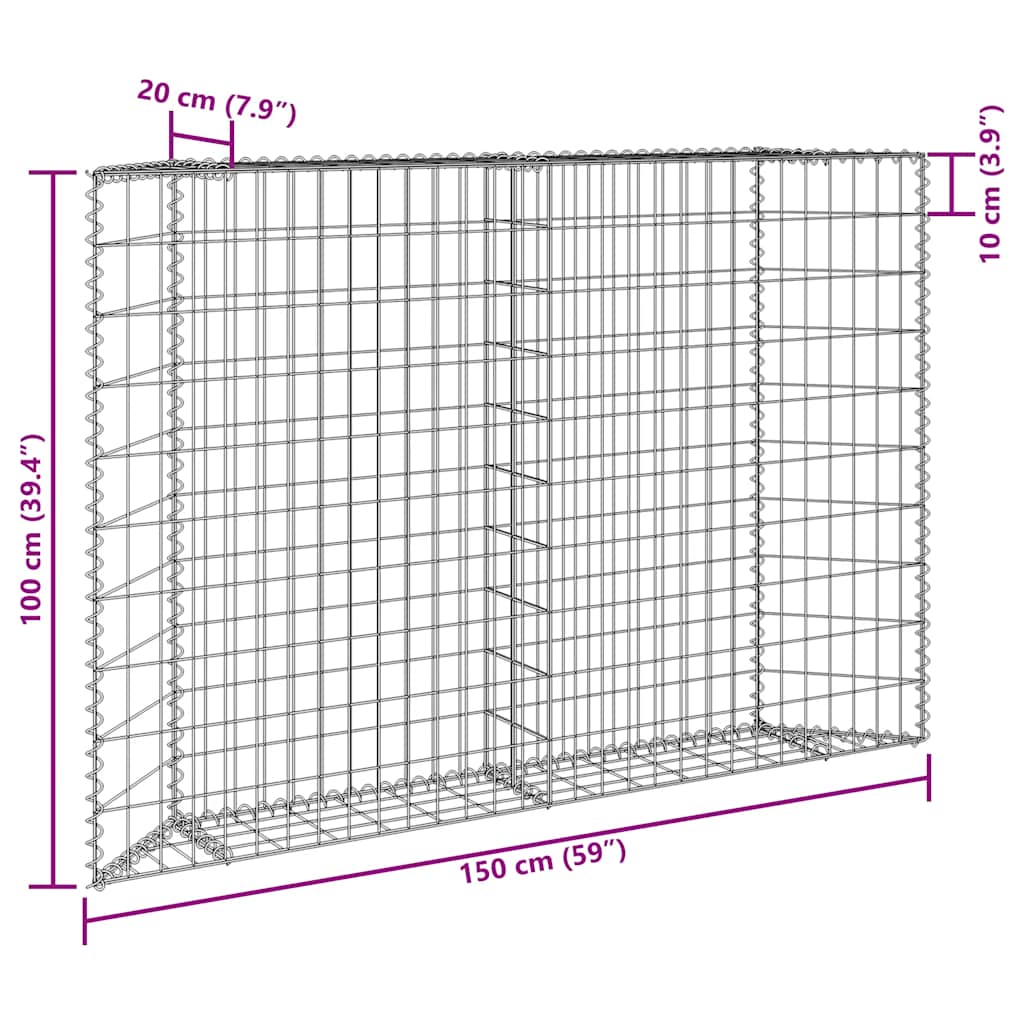 vidaXL Podniesiona rabata gabionowa, trapezowa, stal, 150x20x100 cm