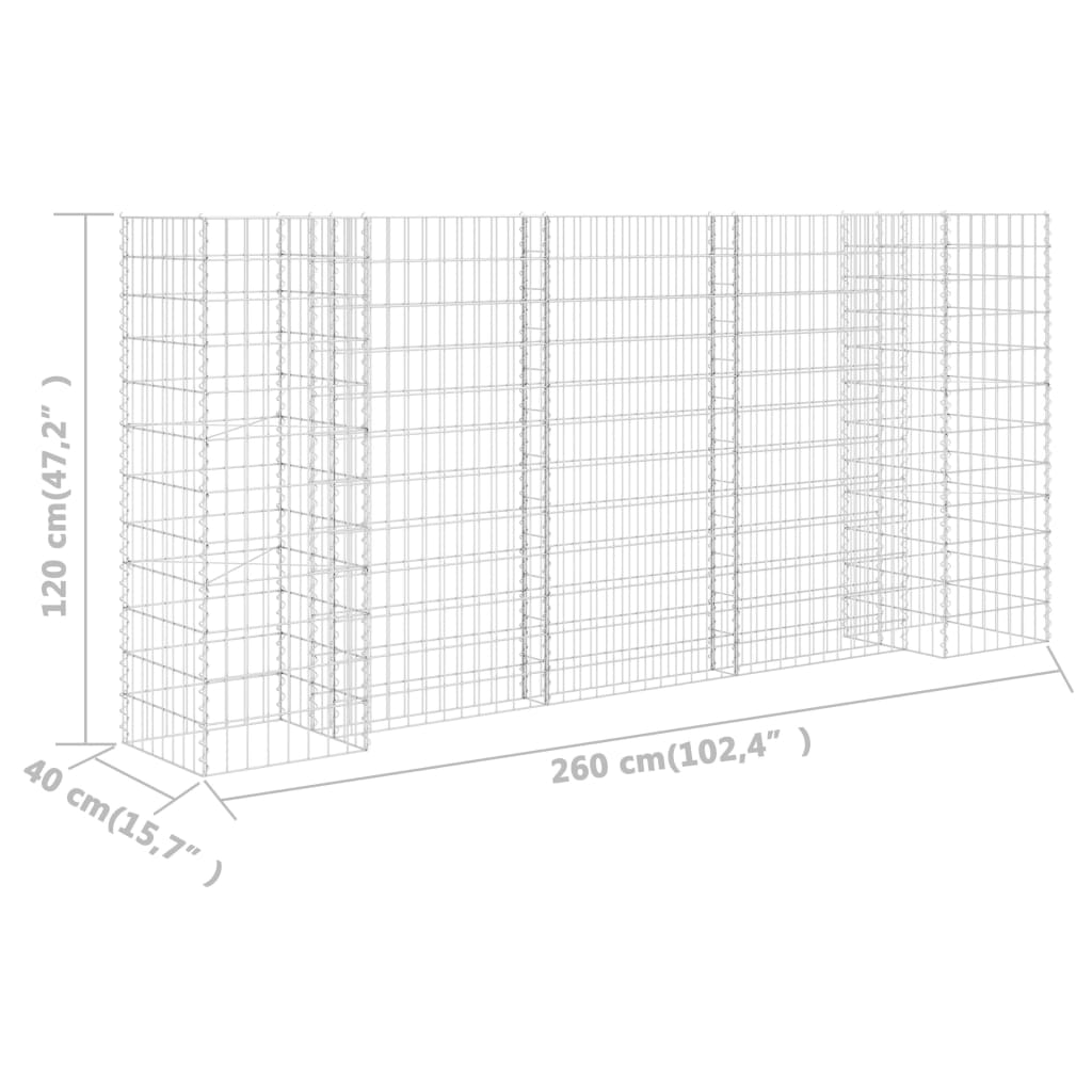 vidaXL Donica gabionowa w kształcie H, drut stalowy, 260x40x120 cm
