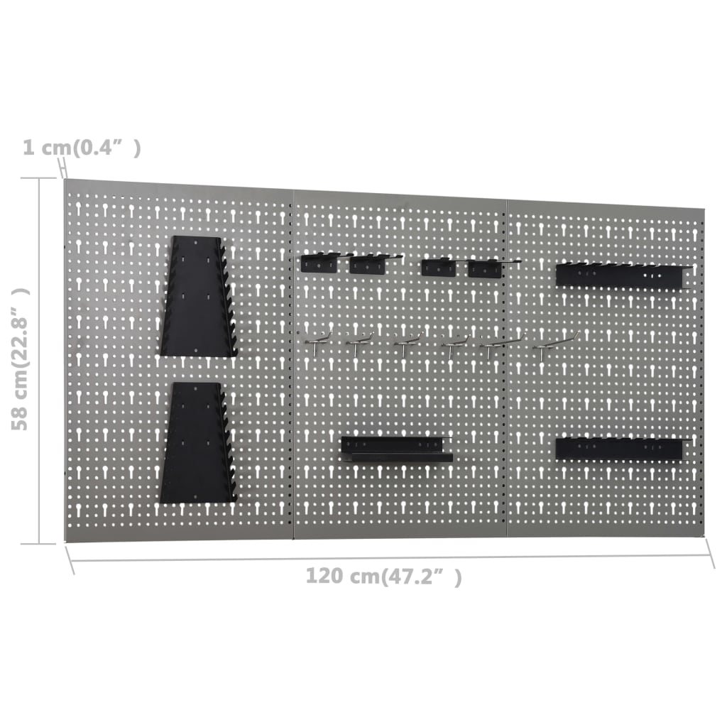vidaXL Ścienne płyty perforowane, 3 szt., 40x58 cm, stal