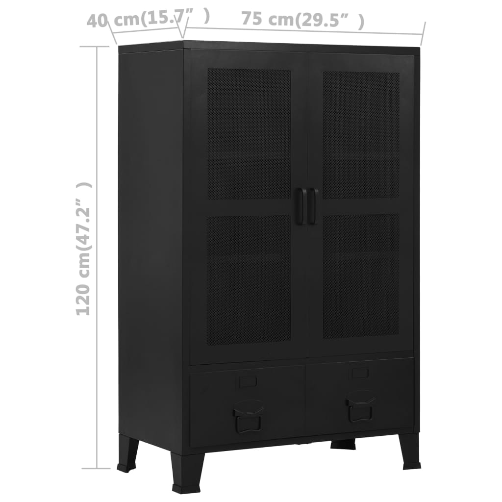vidaXL Szafka industrialna z siatką, stal, 75x40x120 cm, czarna