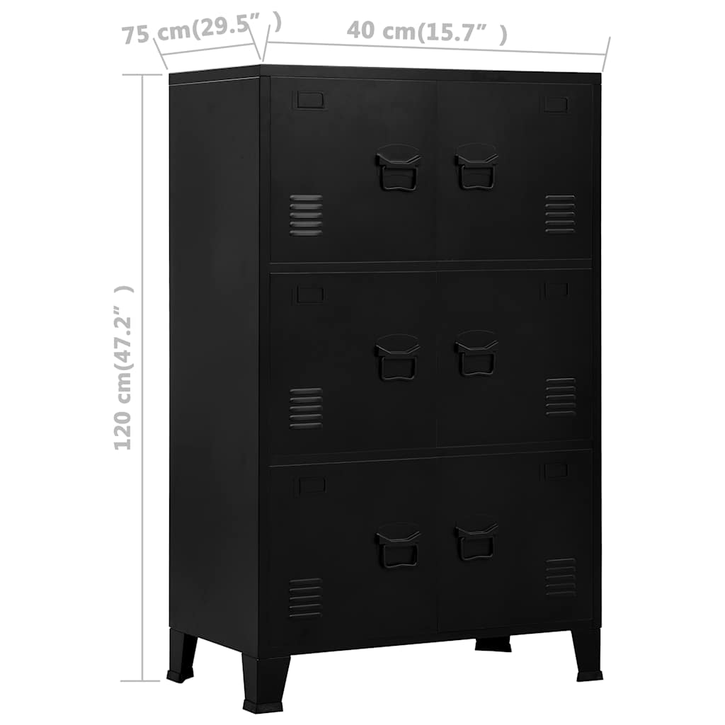 vidaXL Industrialna szafka do przechowywania, czarna 75x40x120 cm stal