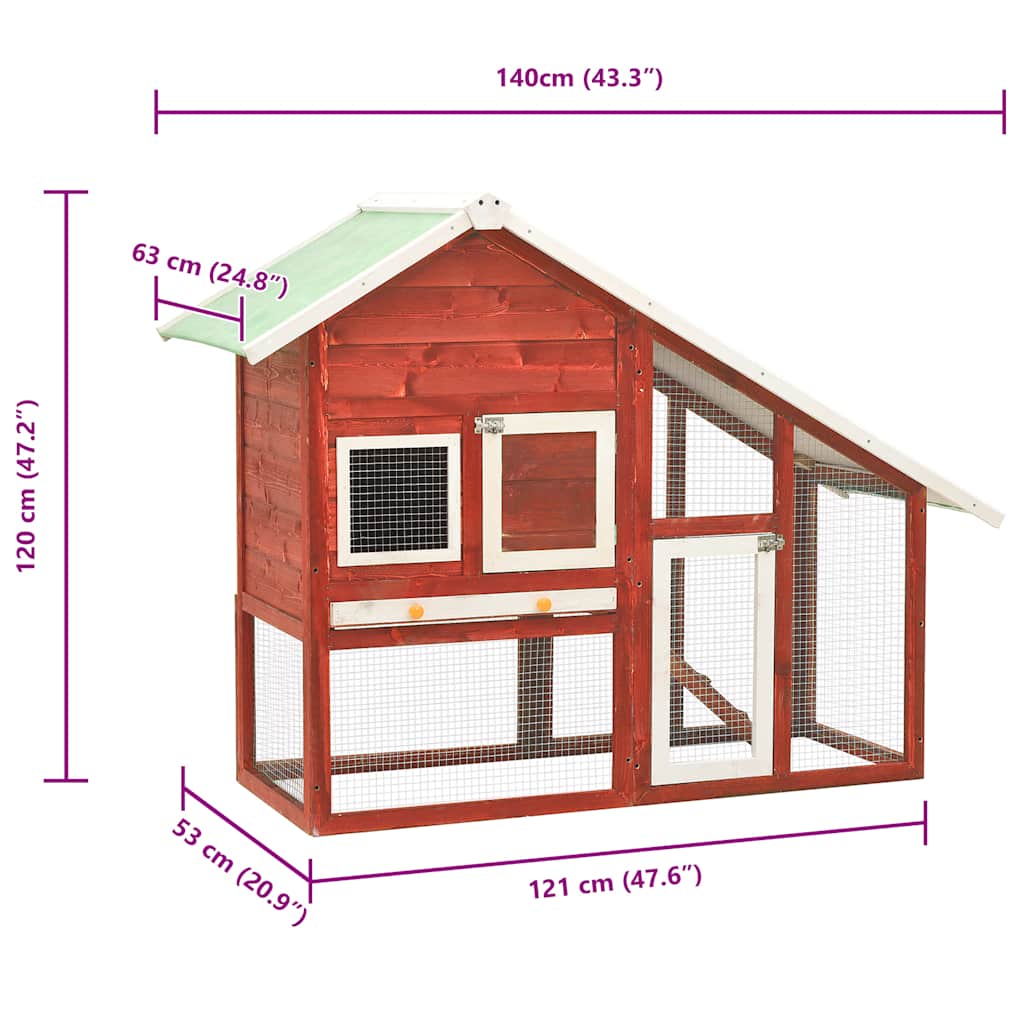 vidaXL Domek dla królika, czerwono-biały 140x63x120 cm, drewno jodłowe