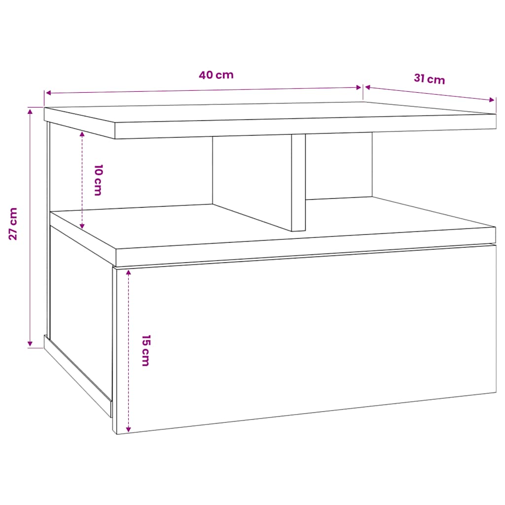 vidaXL Wisząca szafka nocna, biała 40x31x27 cm materiał drewnopochodny