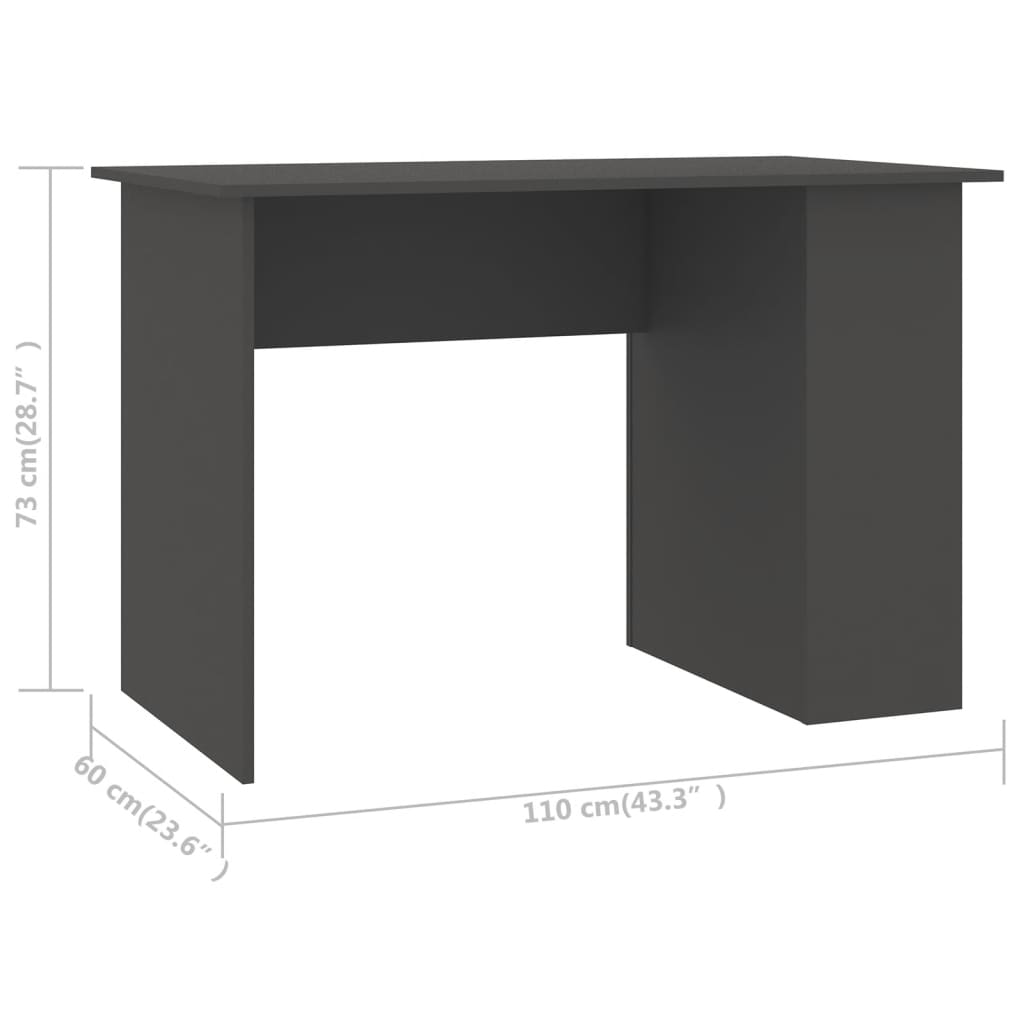 vidaXL Biurko, szare, 110x60x73 cm, materiał drewnopochodny