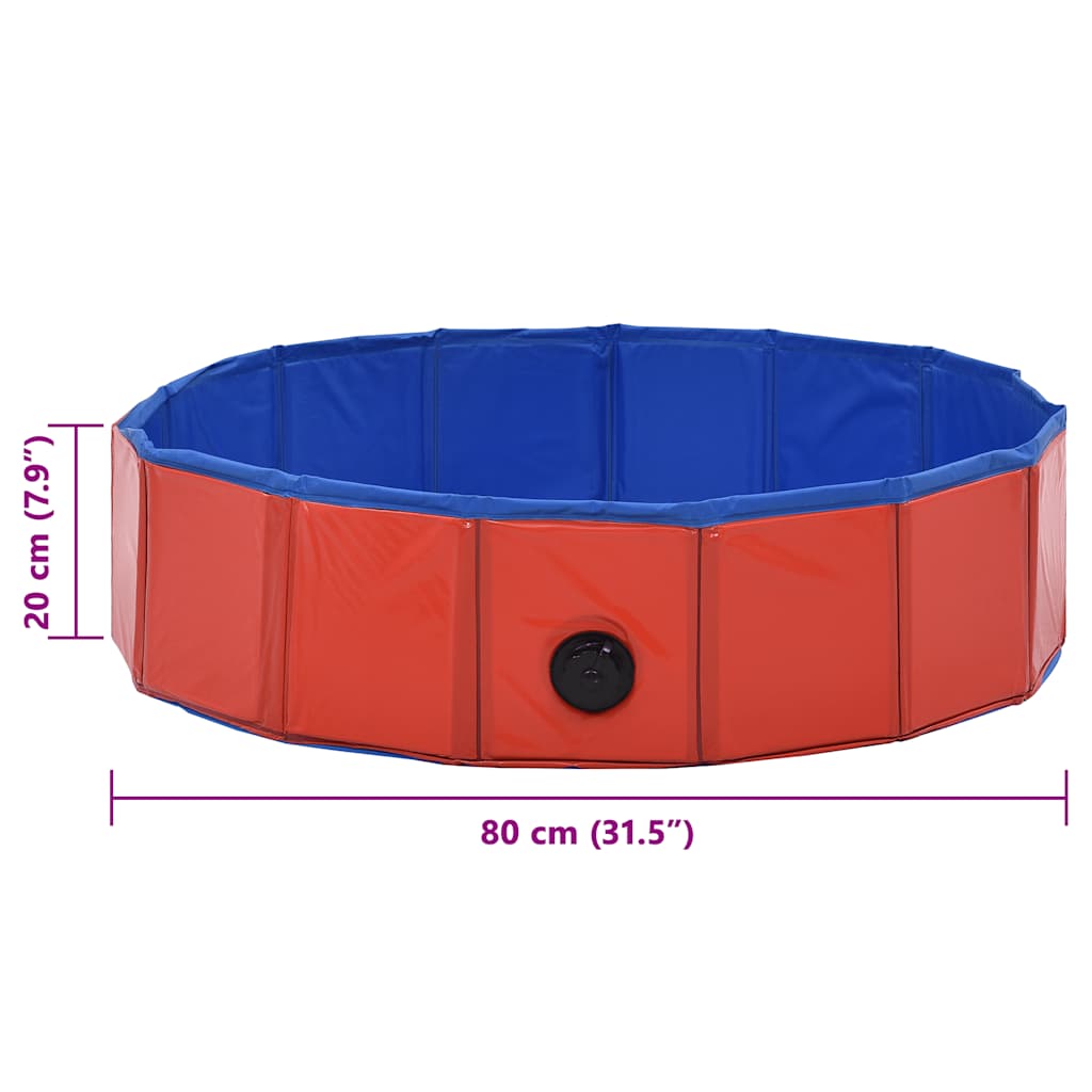 vidaXL Składany basen dla psa, czerwony, 80 x 20 cm, PVC