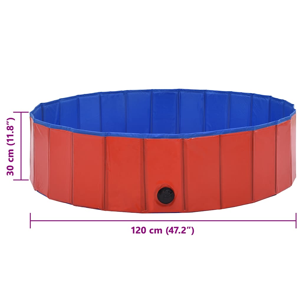 vidaXL Składany basen dla psa, czerwony, 120 x 30 cm, PVC