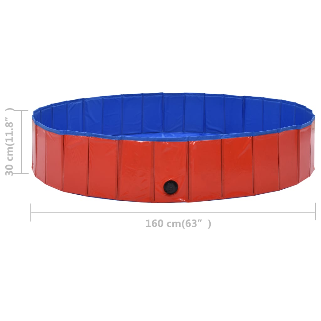 vidaXL Składany basen dla psa, czerwony, 160 x 30 cm, PVC