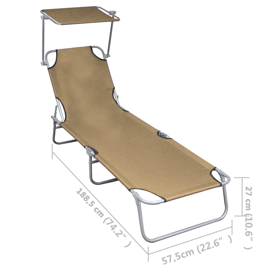 vidaXL Składany leżak z zadaszeniem, taupe, aluminium