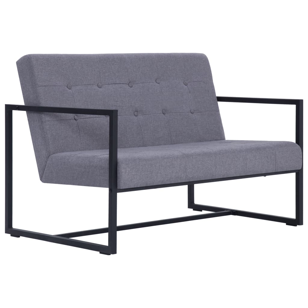 vidaXL 2-osobowa sofa z podłokietnikami, jasnoszara, stal i tkanina