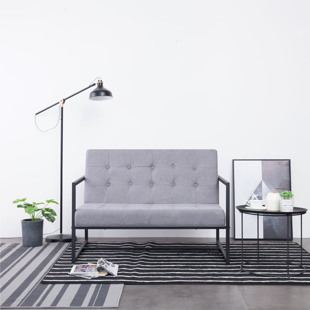 vidaXL 2-osobowa sofa z podłokietnikami, jasnoszara, stal i tkanina