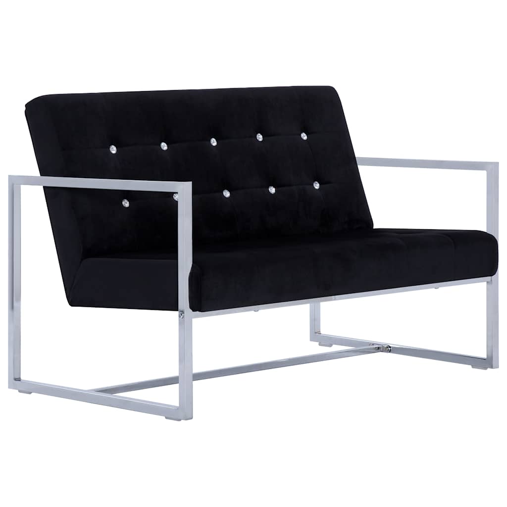 vidaXL Sofa 2-osobowa z podłokietnikami Czarna Chrom i Aksamit