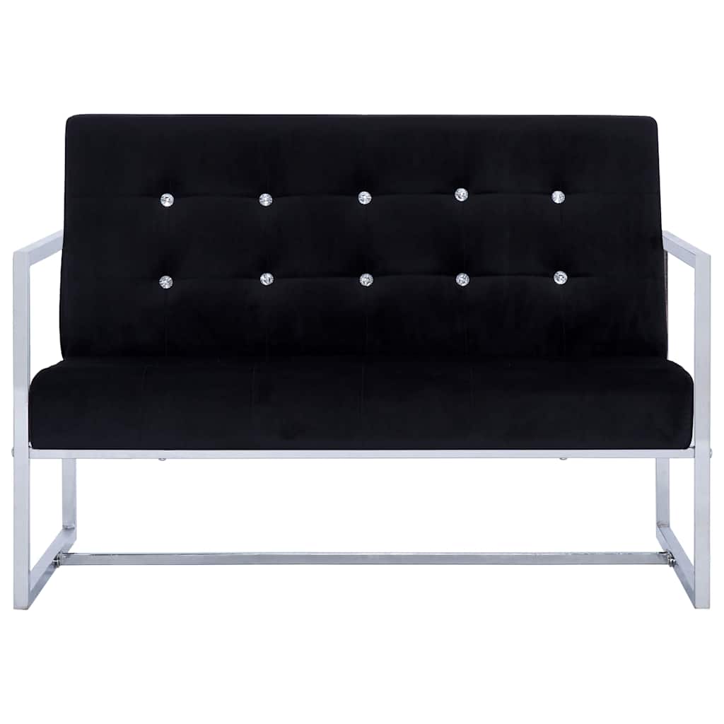 vidaXL Sofa 2-osobowa z podłokietnikami Czarna Chrom i Aksamit