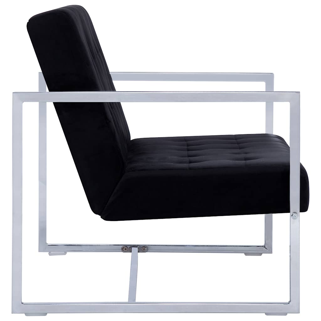 vidaXL Sofa 2-osobowa z podłokietnikami Czarna Chrom i Aksamit