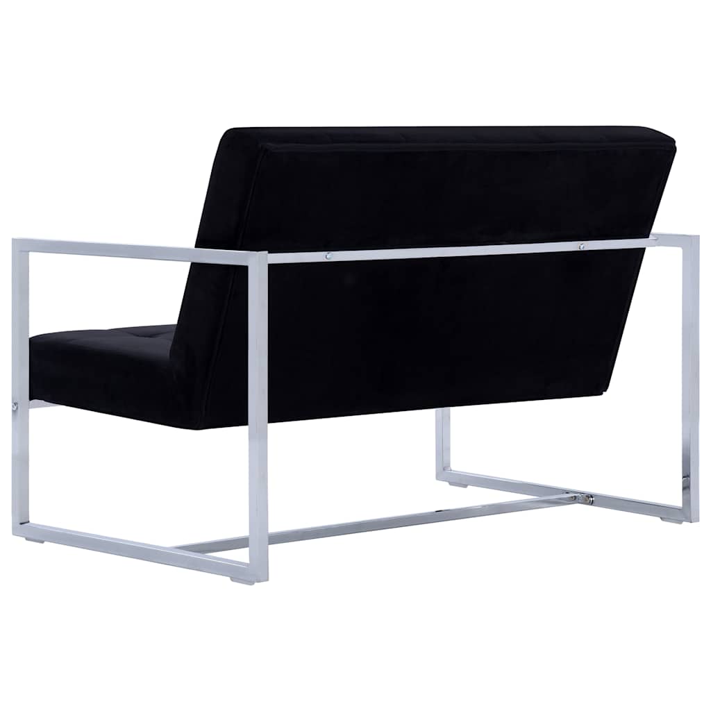 vidaXL Sofa 2-osobowa z podłokietnikami Czarna Chrom i Aksamit