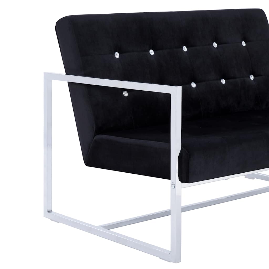 vidaXL Sofa 2-osobowa z podłokietnikami Czarna Chrom i Aksamit