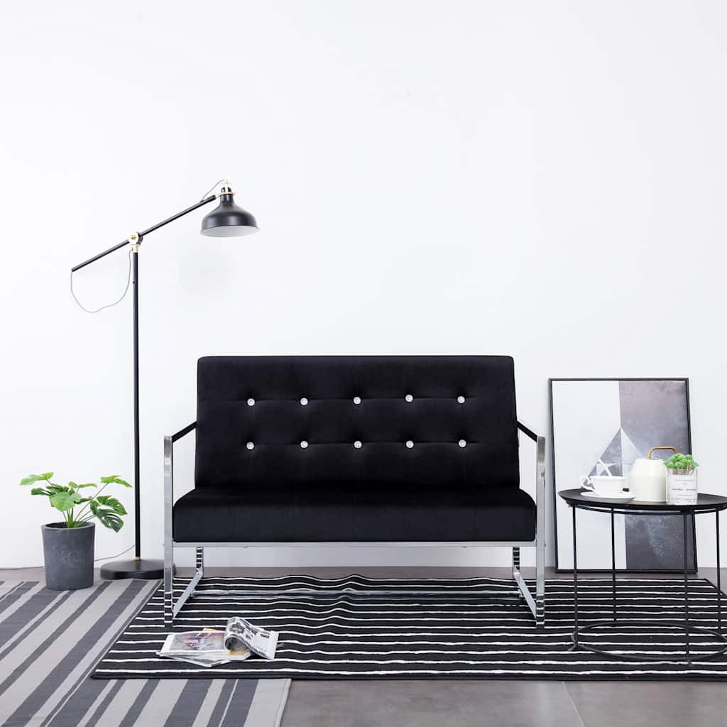vidaXL Sofa 2-osobowa z podłokietnikami Czarna Chrom i Aksamit