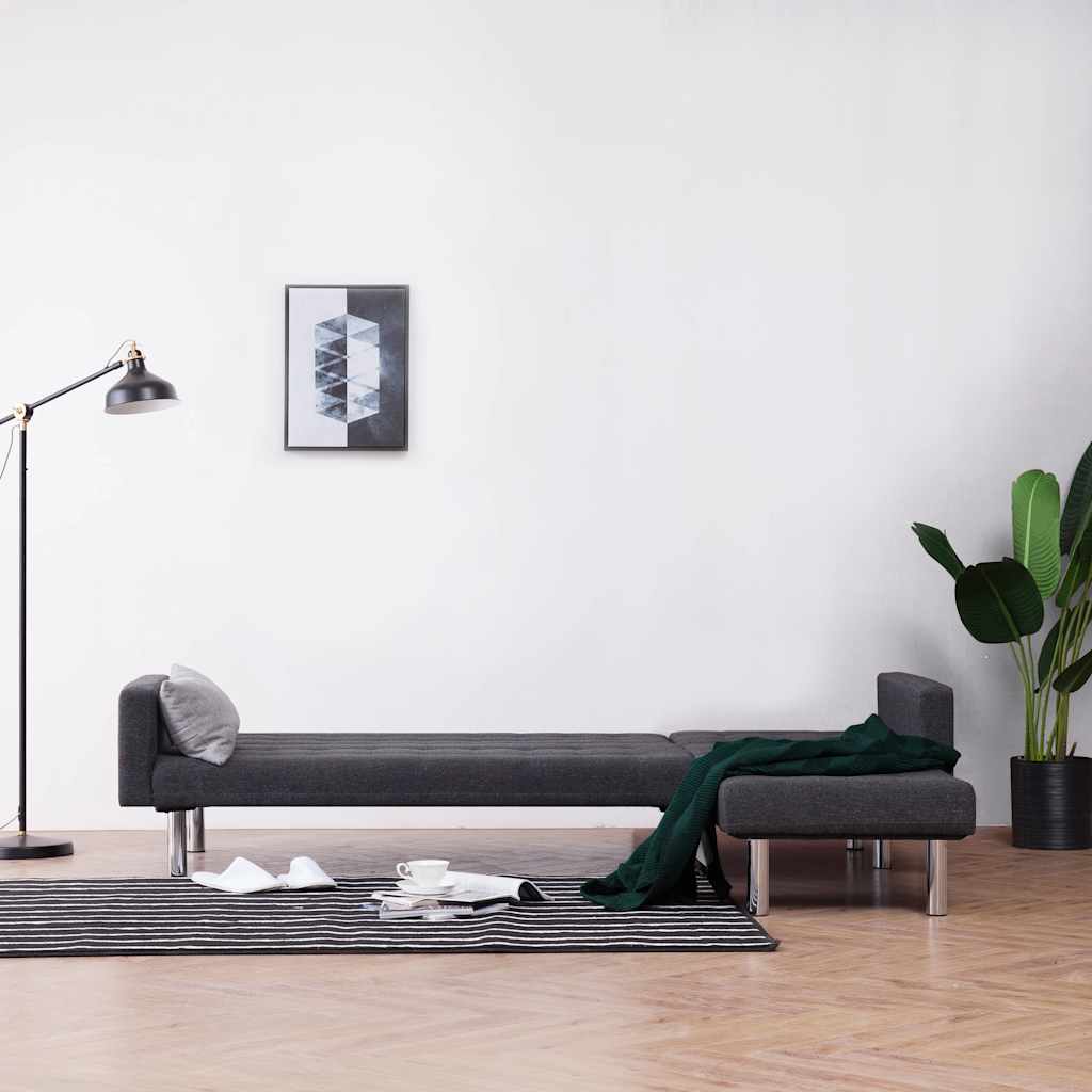 vidaXL Sofa w kształcie litery L z funkcją spania Ciemnoszary poliester