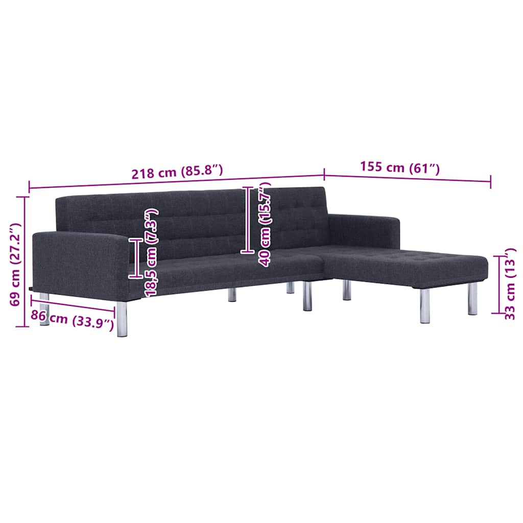vidaXL Sofa w kształcie litery L z funkcją spania Ciemnoszary poliester