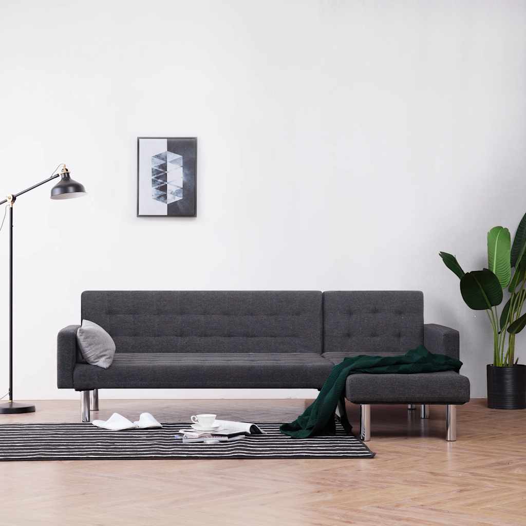vidaXL Sofa w kształcie litery L z funkcją spania Ciemnoszary poliester