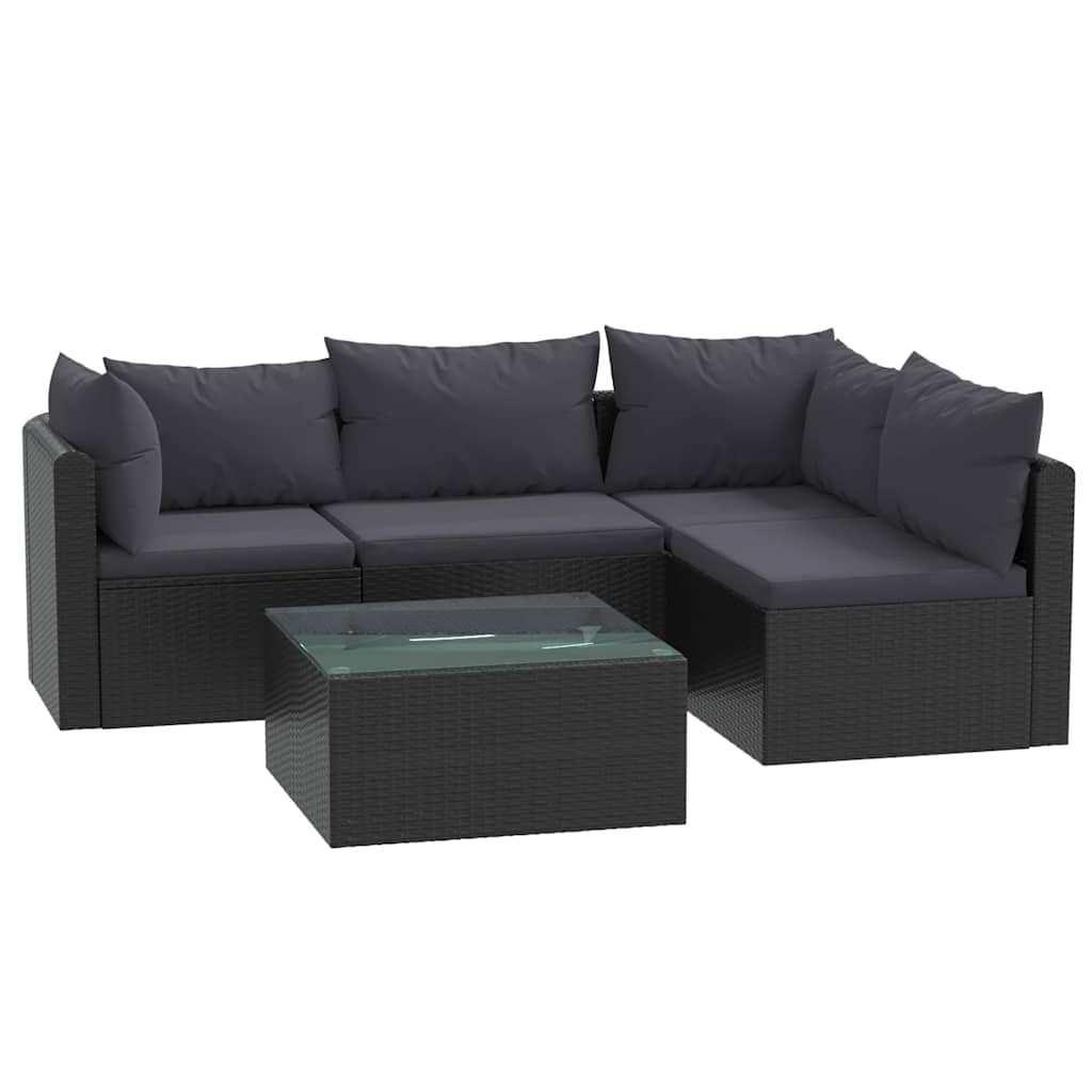 vidaXL 5-częściowy zestaw mebli do ogrodu, poduszki, rattan PE, czarny