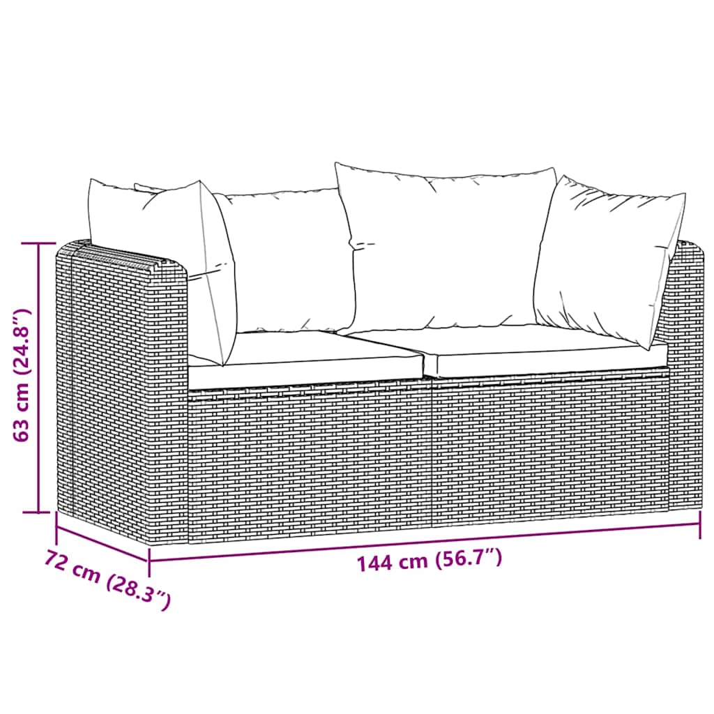 vidaXL 2-częściowa sofa ogrodowa, z poduszkami, polirattan, czarna