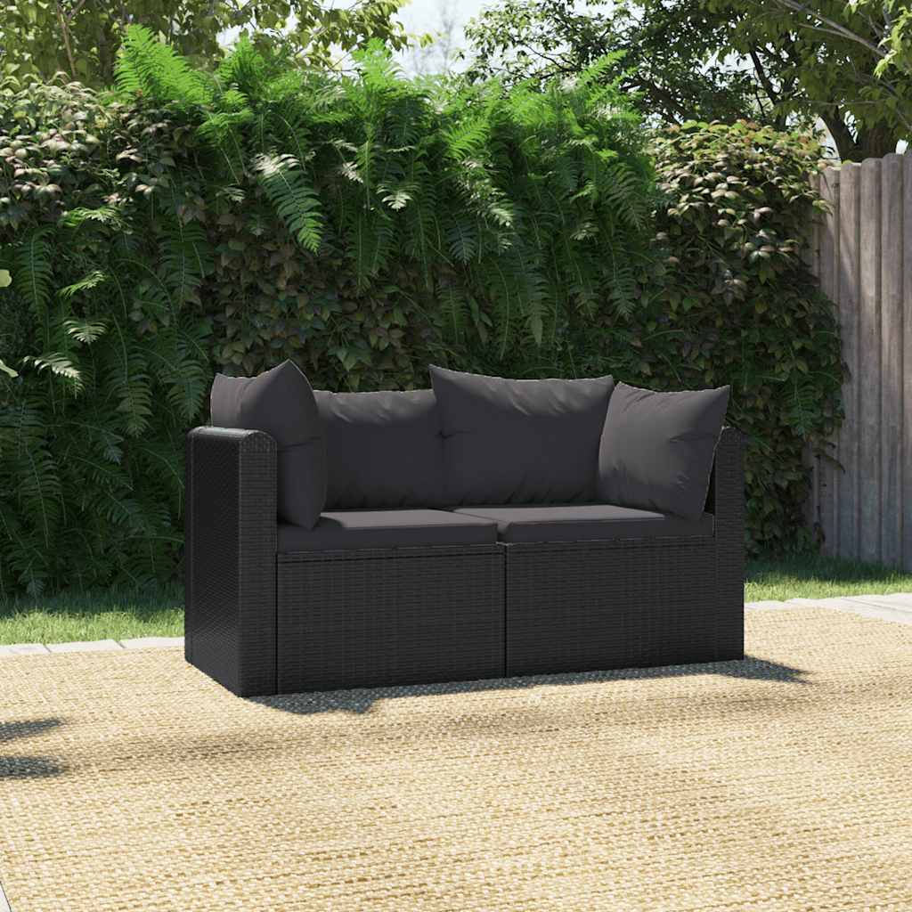 vidaXL 2-częściowa sofa ogrodowa, z poduszkami, polirattan, czarna