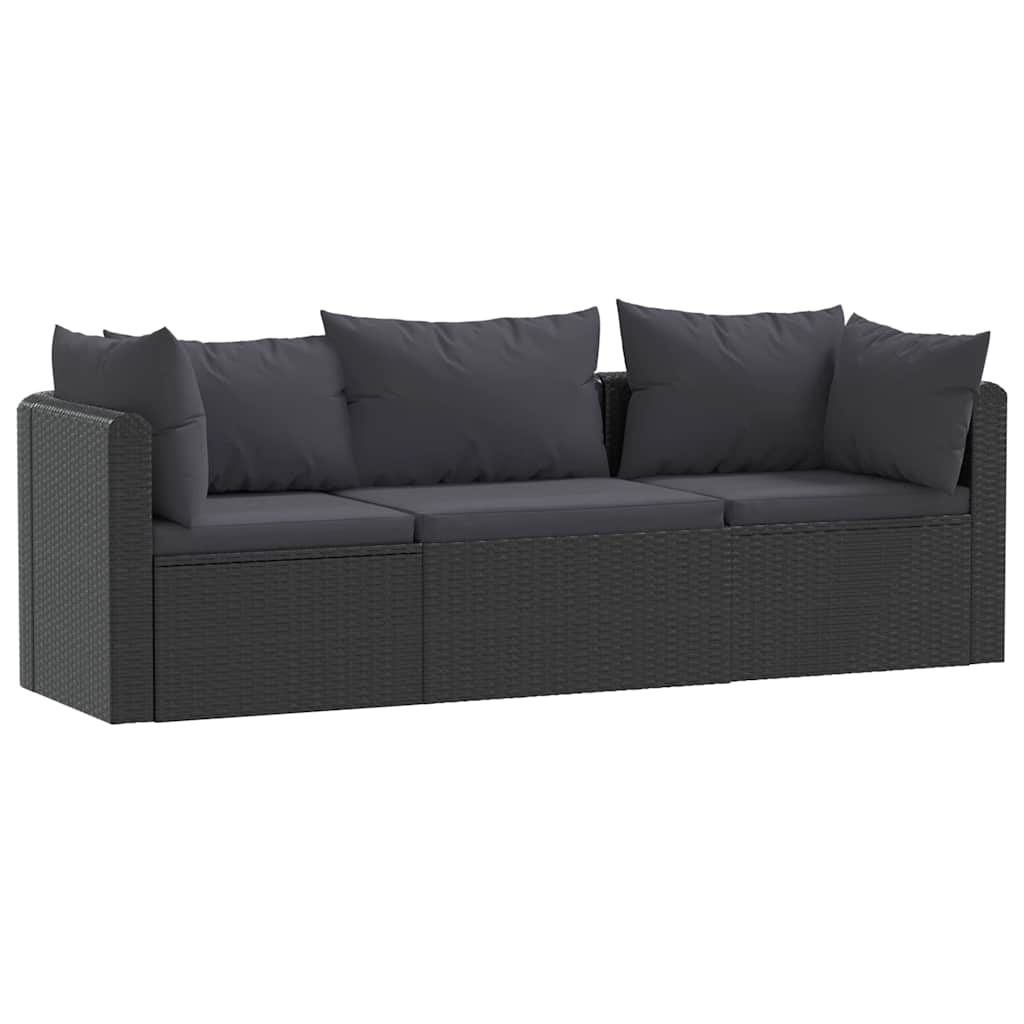 vidaXL 3-częściowa sofa ogrodowa, poduszki, rattan PE, czarny