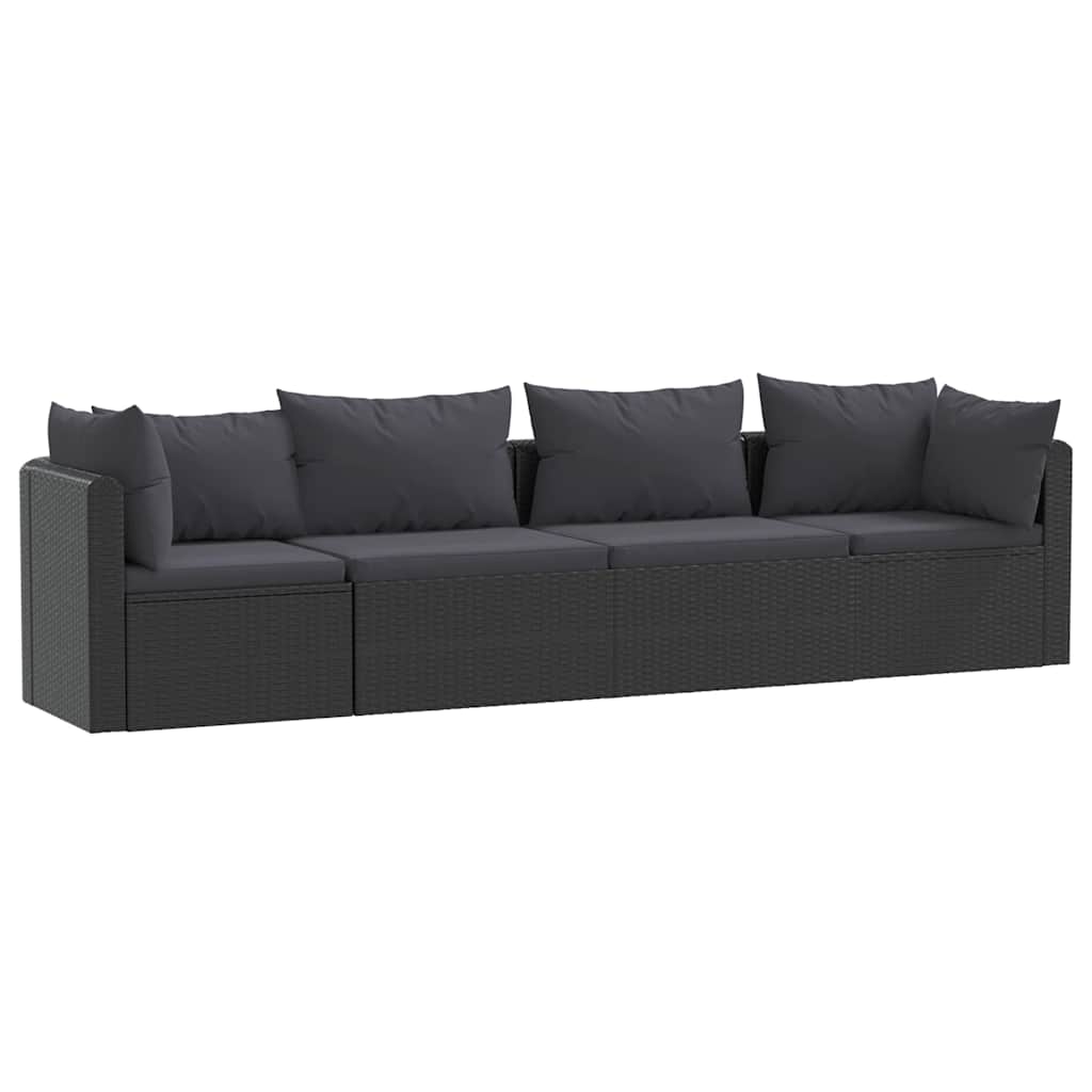 vidaXL 4-częściowa sofa ogrodowa, poduszki, rattan PE, czarna