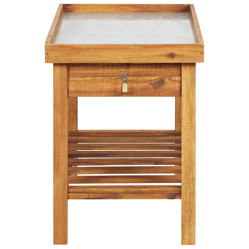 vidaXL Stół ogrodniczy z cynkowym blatem, lite drewno akacjowe