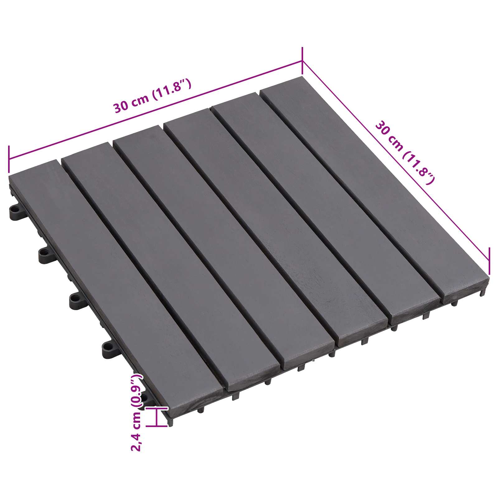 vidaXL Płytka Tarasowa 10 pcs Szary 30 x 30 cm Drewno Akacjowe