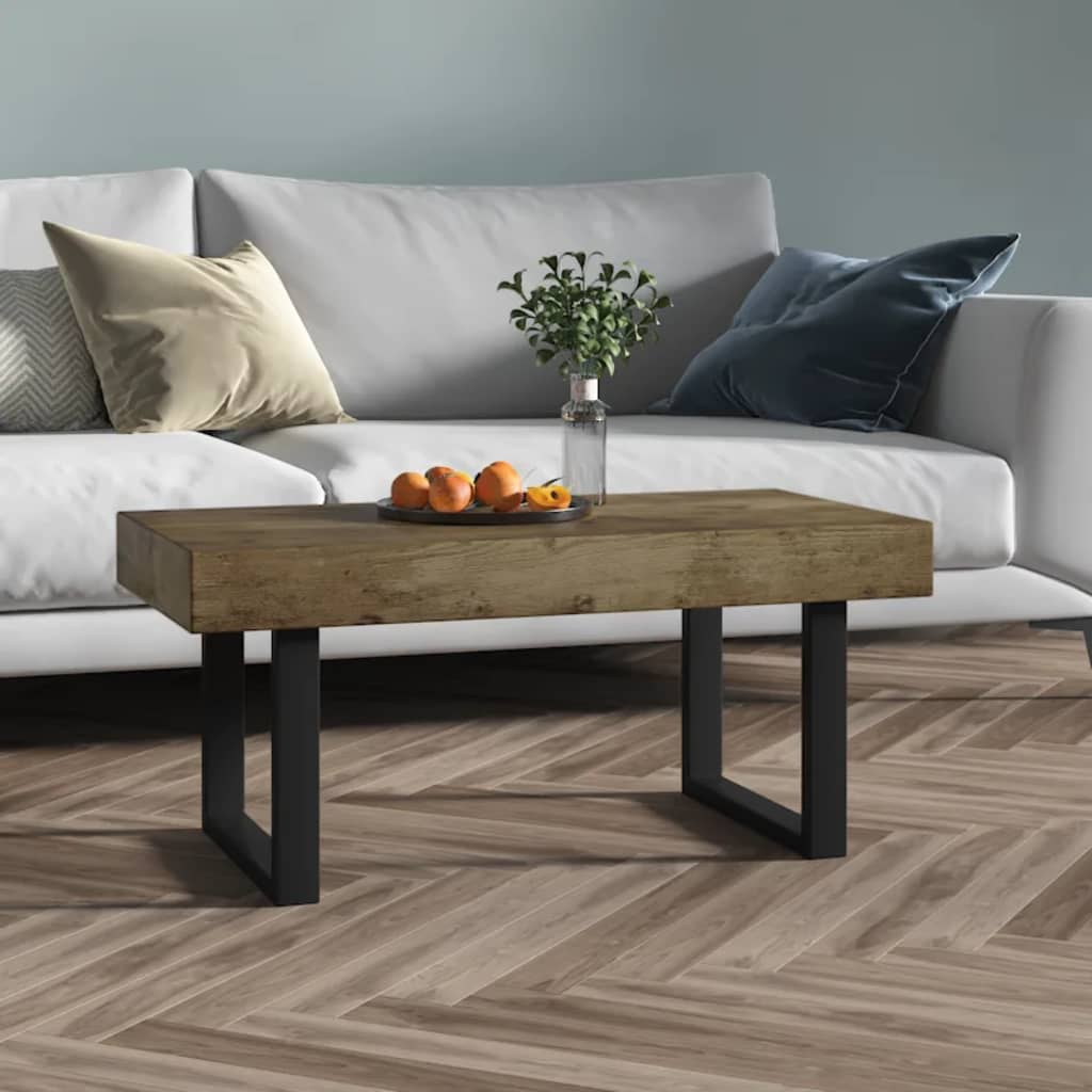 vidaXL Stolik kawowy, ciemnobrązowo-czarny, 90x45x40 cm, MDF i żelazo