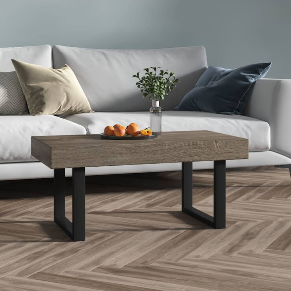 vidaXL Stolik kawowy, szaro-czarny, 90x45x40 cm, MDF i żelazo
