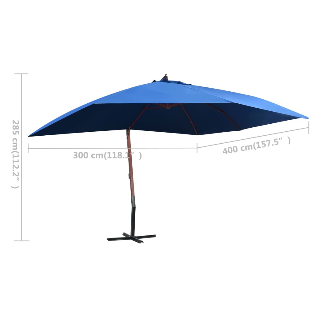 vidaXL Wiszący parasol na drewnianym słupku, 400x300 cm, niebieski