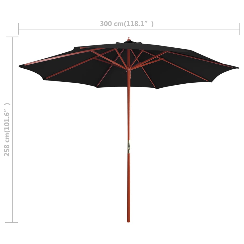 vidaXL Parasol ogrodowy na drewnianym słupku, 300x258 cm, czarny