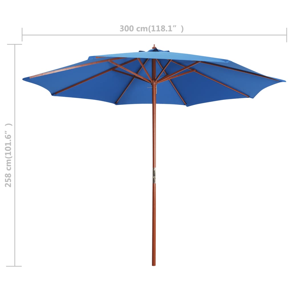 vidaXL Parasol ogrodowy na drewnianym słupku, 300x258 cm, niebieski