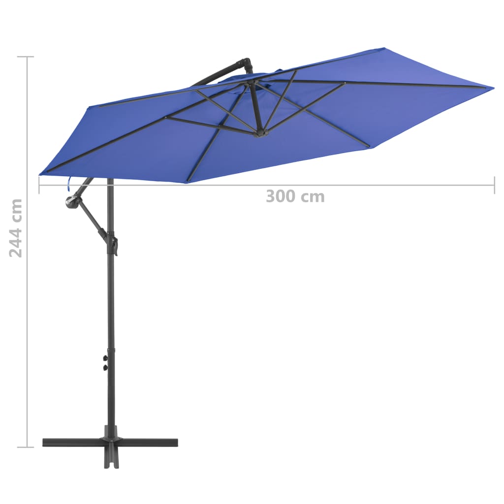 vidaXL Parasol wiszący z aluminiowym słupkiem, 300 cm, niebieski