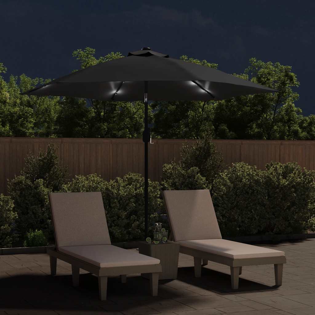 vidaXL Parasol ogrodowy z LED i stalowym słupkiem, 300 cm, czarny