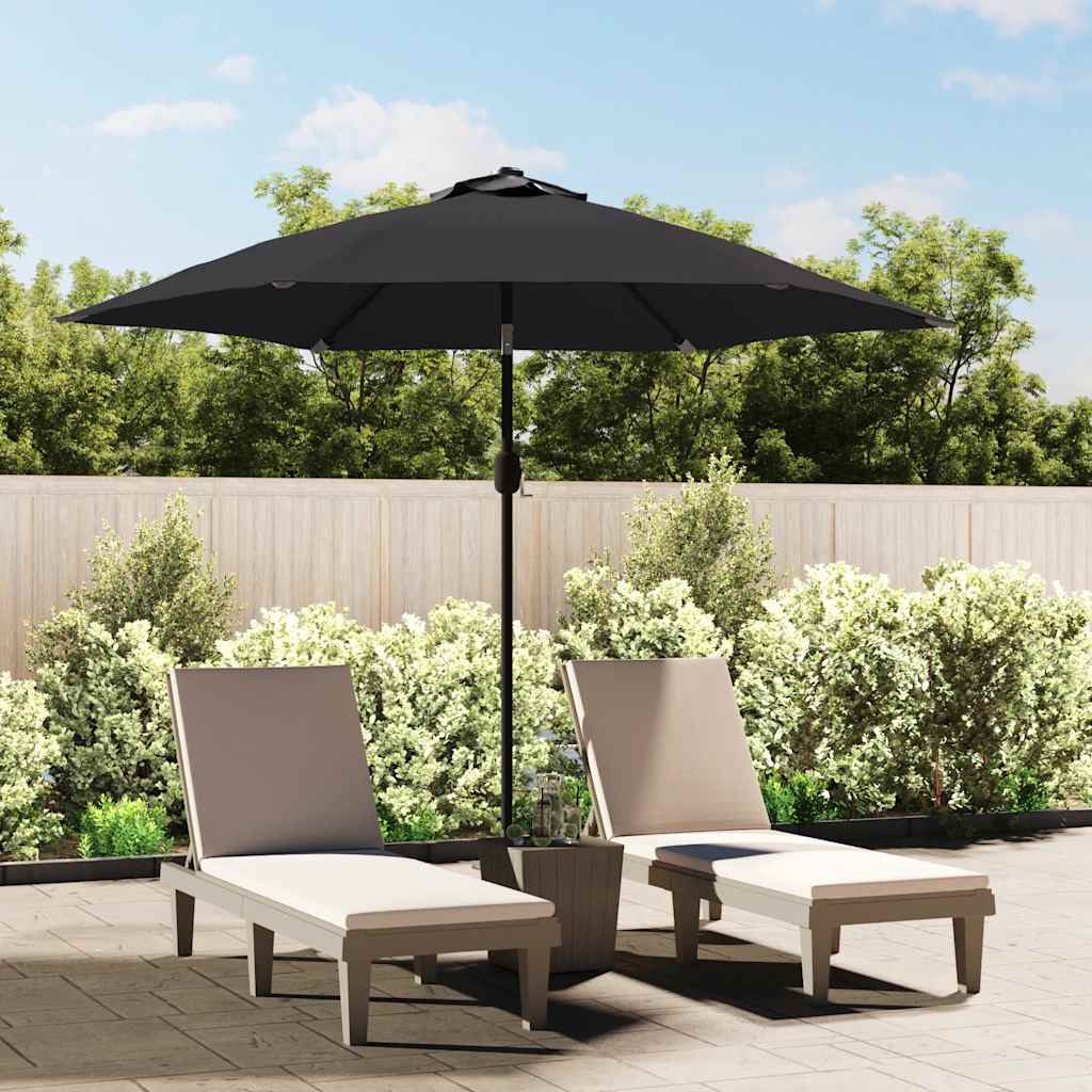 vidaXL Parasol ogrodowy z LED i stalowym słupkiem, 300 cm, czarny